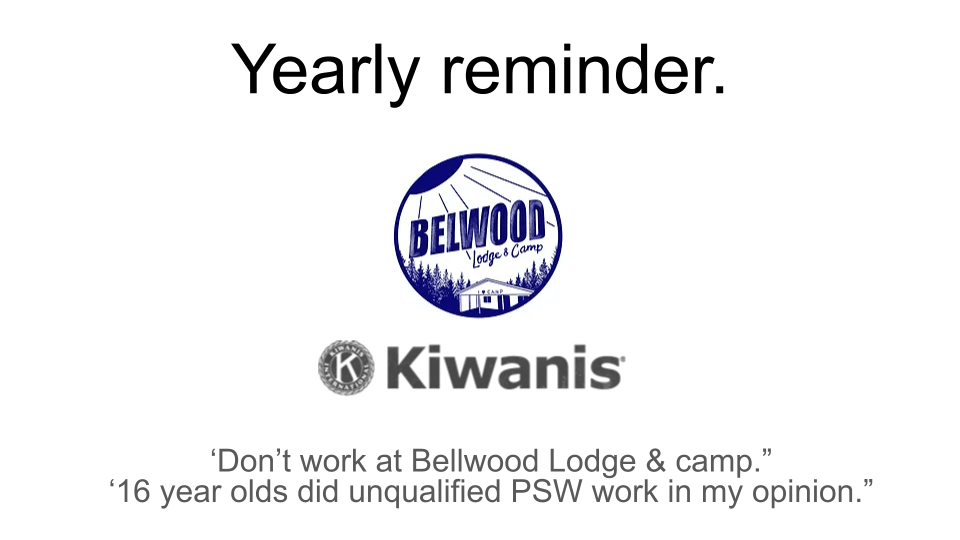 Yearly Reminder don’t work at Bellwood Lodge &&nbsp;Camp.
