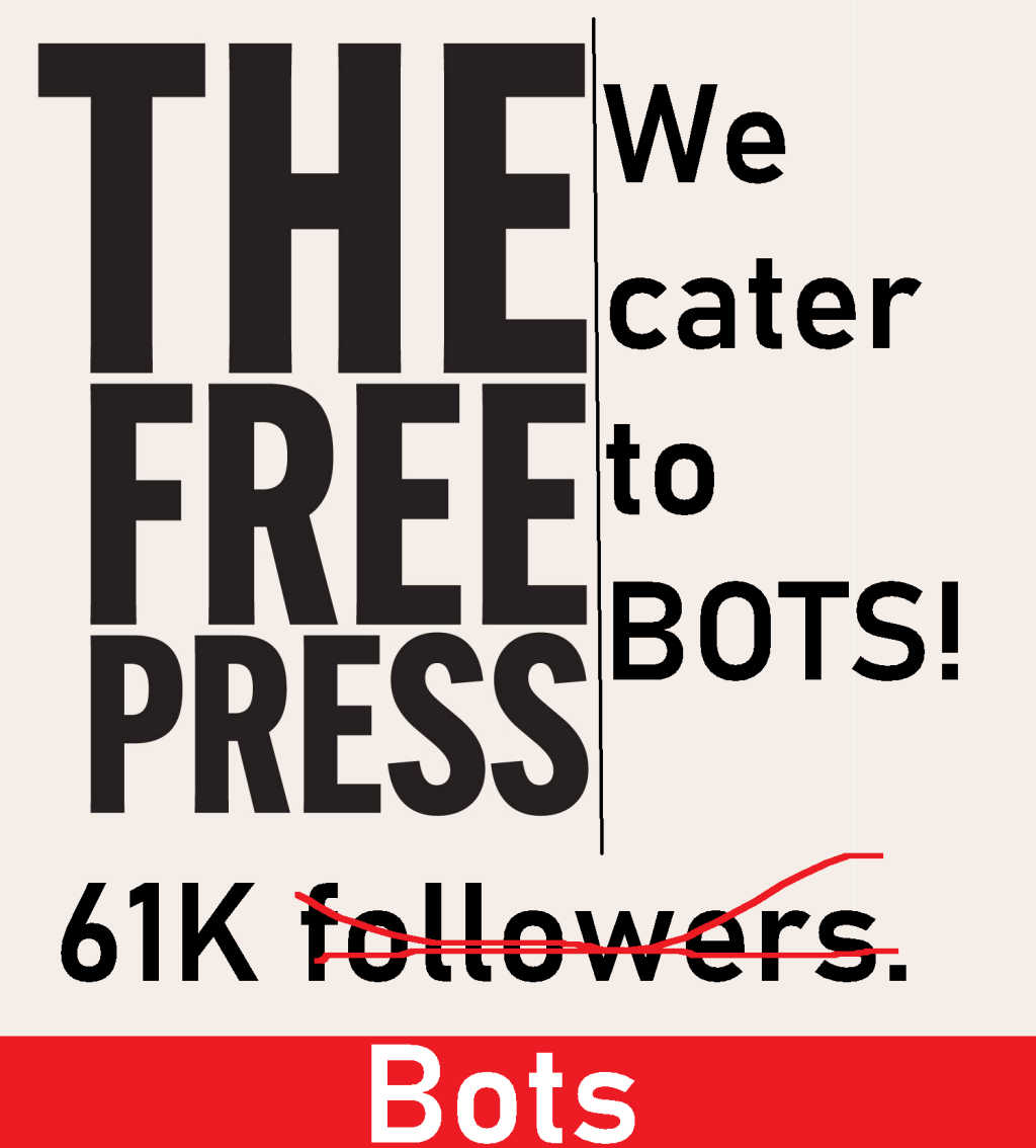 The Free Press is a False Advertising News platform with Bot followers and low&nbsp;engagement.