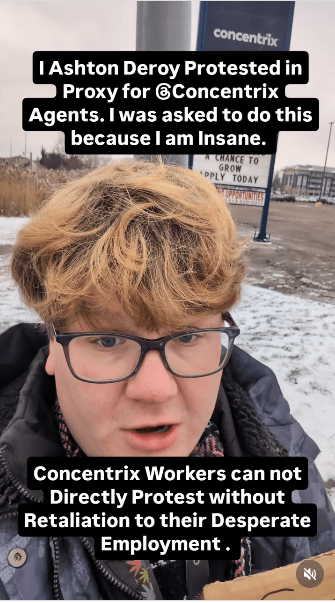 Ashton Deroy Protested in front of Concentrix Call Center. ‘Concentrix Monitors women in the bathroom.”